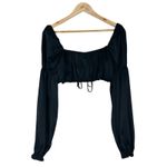 H&M  Puff Sleeve Crop Top Womens M Black Satin Fairy Cottagecore Whimsigoth Y2K Photo 3