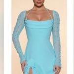 Oh Polly NWT  Florence long sleeve cowl neck A-line mini dress 4 aqua Photo 0