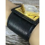 Michael Kors  Wide Black Leather Clear Crystal Click Close Wrap 6 1/2" Bracelet Photo 2