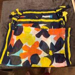 Large Lightweight Scarf abstract floral tasseled navy blue yellow orange Photo 3