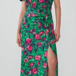 ZARA  Floral Artsy Bohemian Midi Dress Pink Green Belt Festival Balloon Sleeve Photo 0