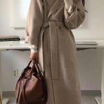 Wool coat long Heather apricot khaki womens winter outerwear Tan Size XXS Photo 2