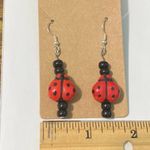 None Ladybug Dangle Drop Slip On Beaded Statement‎ Earrings Red Black Silver Tone Photo 1