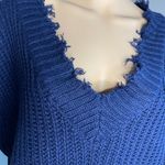 Main Strip V Neck Frayed Sweater Dark blue Size Large Photo 7