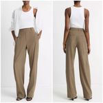 Vince Linen-Blend High-Rise Pull-On Wide Leg Pant in Moss Smoke Size L Photo 1