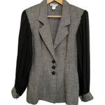 Koji Yohji Vintage Gray Faux-Tweed Blazer with Black Chiffon Puff Sleeves Photo 6