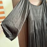 Z Supply Black Wildes Black Satin Tiered skirt Smocked Midi Dress Long Sleeve XL Photo 4