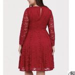 Torrid  Red Lace Long Sleeve V Neck Skater Stretch Flare Dress Size 2X Photo 2