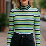 Circus by Sam Edelman NWT Circus NY Mock Neck Long Sleeve Stripe Print 2nd Skin Top Photo 0