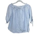 H&M LOGG Women's Sz 6 Off Shoulder Blouse Shirt Blue White Strip 3/4 Sleeves Photo 1