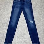 KanCan Women's Dark Wash Distressed‎ Ripped Frayed Hem Skinny Jeans Size 23/0 Blue Photo 0