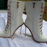 Cape Robbin  White and Gold Lace-Up Heeled Boots Photo 0