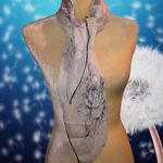 Pretty white scarf with blue outlined floral White Photo 0