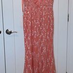 Mac Duggal NWT  Coral Pink Sequined Plunge Neck Sleeveless Column Gown - 5669 Photo 4