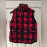 J.Crew  Excursion Quilted Down Red and Black Checkered Puffer Vest Size Small EUC Photo 1