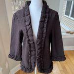 Vintage Susan Bristol Chocolate Brown Ruffle Collar Boiled Wool Sweater Jacket L Size L Photo 9