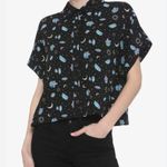 Hot Topic  Shirt Womens M Black Pastel Crystals Celestial Crop Button Up Goth Photo 0