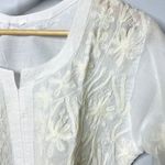 Womens Kurta Floral Long Sleeve Embroidered Blouse V Neck u Longline Shirt Tunic White Size undefined Photo 2