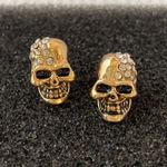 18K Gold Plated Skull Stud Earrings for Men Women,Unisex Punk Hip Hop Earrings Photo 3
