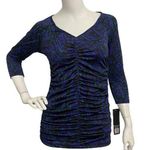 Sofia Vergara Womens Small Purple Black Blue V-Neck Long Sleeve Blouse Chirred Photo 0