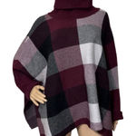Zenana Outfitters Cozy Burgundy Black Dolman Sleeve Plaid Poncho Sweater Size 2X Photo 0