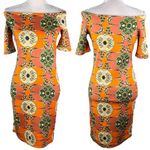 Love j Dress M Retro Orange Geometric Print Off Shoulders Short Sleeves Photo 1