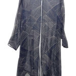 Robbie Bee Woman Duster Cardigan 20W Silk Sheer Open Front Navy Abstract Print Photo 0