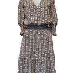 1. State  Printed Metallic Threaded Tiered Midi Dress Elastic Waist Puff Sleeve Photo 0