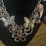 Vintage Butterfly and Flower Charm Necklace Silver Photo 2