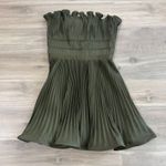 Amur Lorena Strapless Mini Dress Olive Green Pleated Ruffle Women Size 4 Photo 2