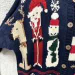 Valerie Stevens Valerie Stevens Christmas Cardigan M Blue Santa Snowman Moon Ugly Sweater Vtg Photo 4