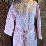 Vintage Appels Baby Pink Quilted Satin Robe with Appliqué on Shoulders Size S Photo 0