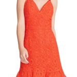 Betsey Johnson  Mini Dress Womens L Orange Crochet Lace Ruffle Hem Boho Flirty Photo 0
