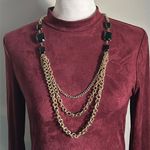 Chunky Gold Tone Layered Chain Statement Faceted Black Jeweled Accent Necklace Photo 0