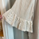 Cure. L Beige Poly Rayon Sheer Lace Trumpet Sleeve Wide Neck Front Tie Blouse Size L Photo 2