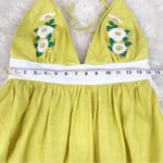FANM MON Yamile 100% Linen Halter Midi Dress Floral Embroidered Yellow XL New Photo 13