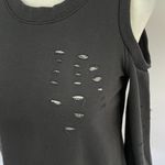 Central Park West New Distressed Cold Shoulder Zip Back Los Feliz Sweatshirt Black Photo 10