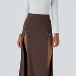 Halara High Waisted Decorative Buckle Split 2-in-1 Maxi Casual Skirt Size XL Photo 0