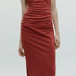 ZARA  NWT rust brown burnt orange cross cross open back stretchy midi dress Photo 0
