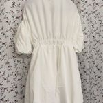 Balloon sleeve deep v neck mini dress. S White Photo 3