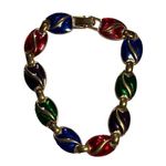 Mid Century Enamel Necklace & Bracelet Women’s Costume Jewelry Set Gold Photo 11