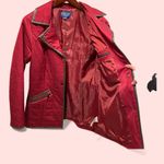 Pendleton Cute  cranberry quilted faux leather trim jacket pockets snaps lined Photo 2