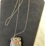 Vintage Women's Silver tone Multicolor Stone Purse Pendant Chain SKU 5998 Photo 2