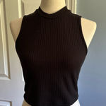 Milumia Ribbed Mock Neck Crop Top (L) – Black Sleeveless Basic (Fits Small) Size L Photo 0