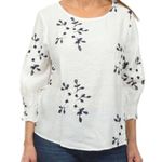 Kindred  White Navy Floral Embroidered Gauzy 3/4 Sleeve Blouse Size Large Photo 0