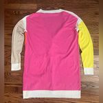 Vilagallo Color Block Long Cashmere Blend Cardigan (Yellow, Pink, Orange) Large Pink Photo 3