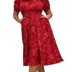Torrid New Dress Womens 6X Midi Floral Print Off Shoulder Peasant Tassel Red Photo 0