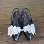 Anne Klein  Ice Kitten Heel Size 7 Sling Back Black White Flowers Pump Photo 1