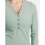 Athleta Womens  Uptempo Minimalistic Grey Ribbed Casual Henley Top - Sz L Photo 2