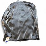 Alfred Dunner Vintage  Gunmetal Gray Metallic Satin Button Up Blouse Photo 2